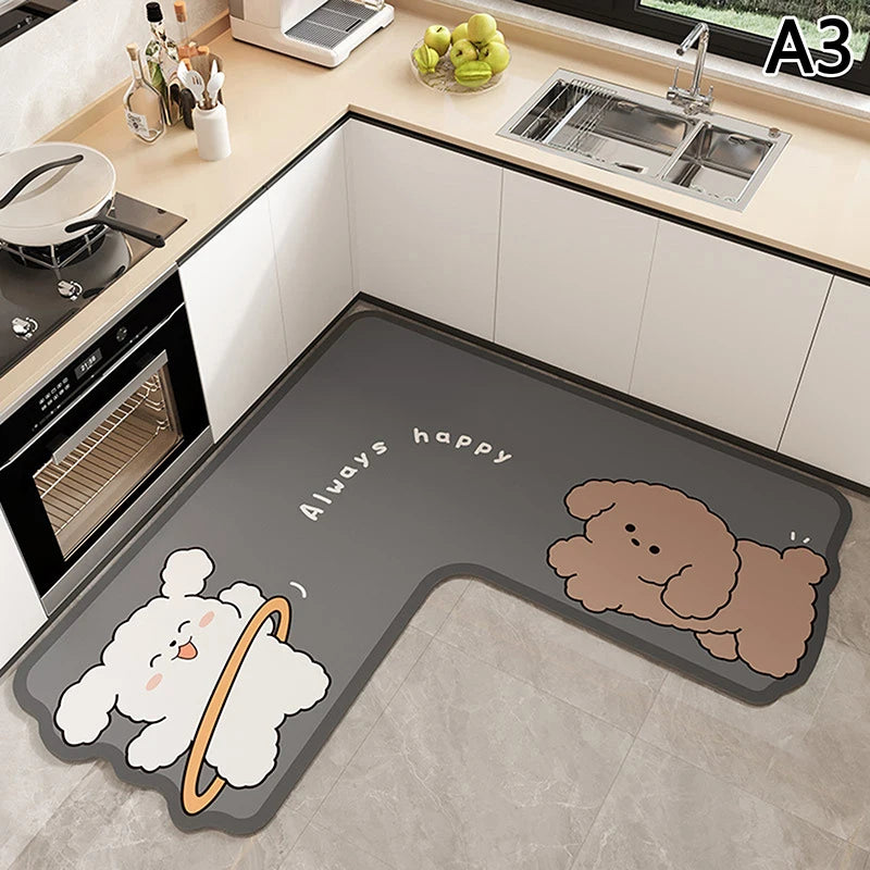 L-shape Absorbent Kitchen Floor Mat Long Diatomite Rug Soft Washable Qme A3