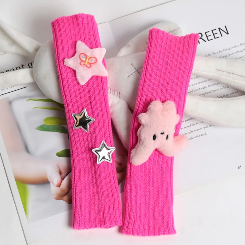 1 Pair of Girls Cute Fingerless Gloves with Star Decoration Fashionable Accessory Gloves Casual Long Wrist Punk Gothic Gloves Qme