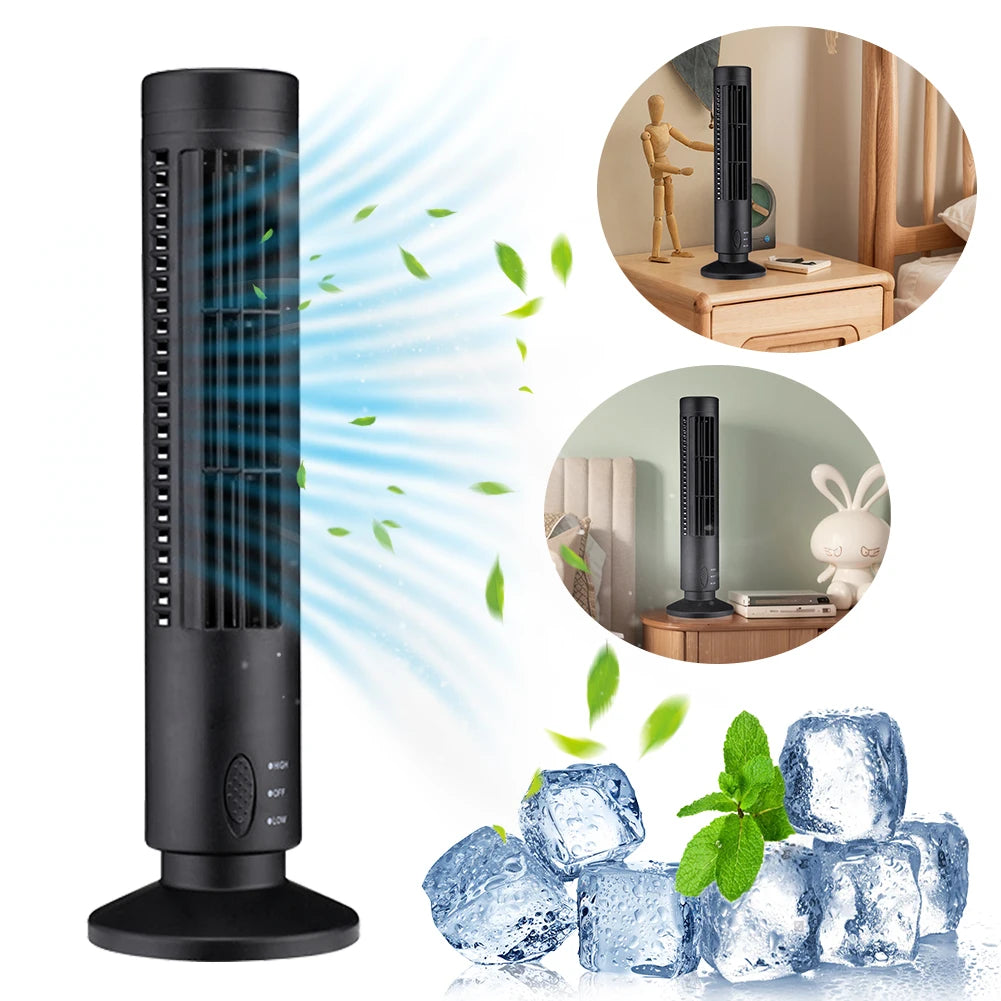 LED Tower Fan Bladeless Tower Fan 2 Gear Speed Adjustable Portable Electric Desk Fan for Home Bedroom Living Rooom Office Qme
