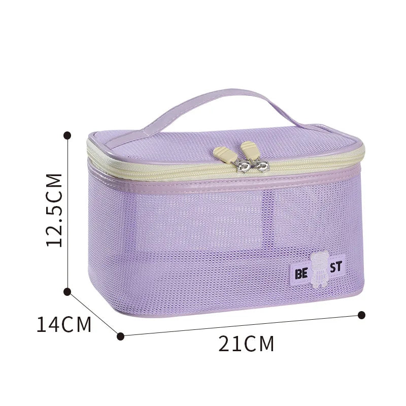 Hot Sale Portable Handheld Toiletries Bag Outdoor Travel Cosmetic Organizer Mesh Toiletry Organizer Trendy Beach Cosmetic Pouch Qme Open-topBagPurple