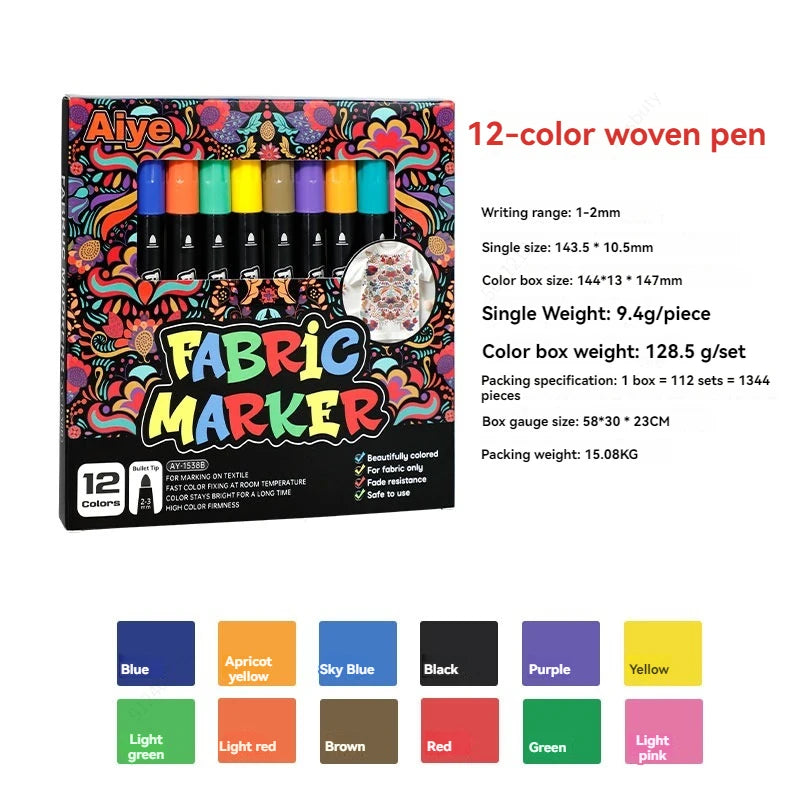 12/24 Pcs/set Fabric Art Markers Pen Washable And Non-fading For All Kinds Of DIY Art Graffiti Drawing Painting Pen Qme 12 colors