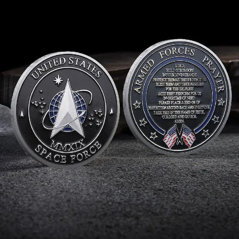 Golden Plated Heros Valor Prayer Courage US Space Force Challenge Qme B