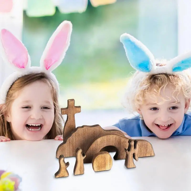 Empty Tomb Easter Scene Decoration Wood Table Jesus Nativity Statue Qme