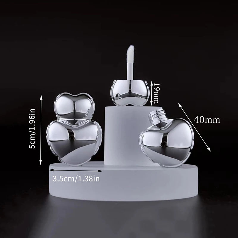 Portable Peach Heart Lip Gloss Tube Matte Silver Container Empty Qme