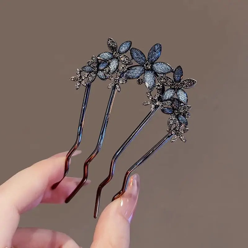 Elegant Pearl Flower Hair Combs Pins French Retro Bun Accessories Qme