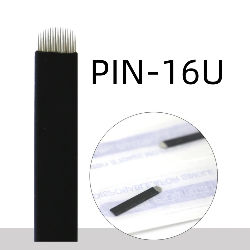 50PCS Black Microblading Needles PMU Tattoo Needles Permanent Makeup Blade 9Pin 12 14 16 U18 Manual Eyebrow Pen Blades Qme 16U Lot Of 50PCS