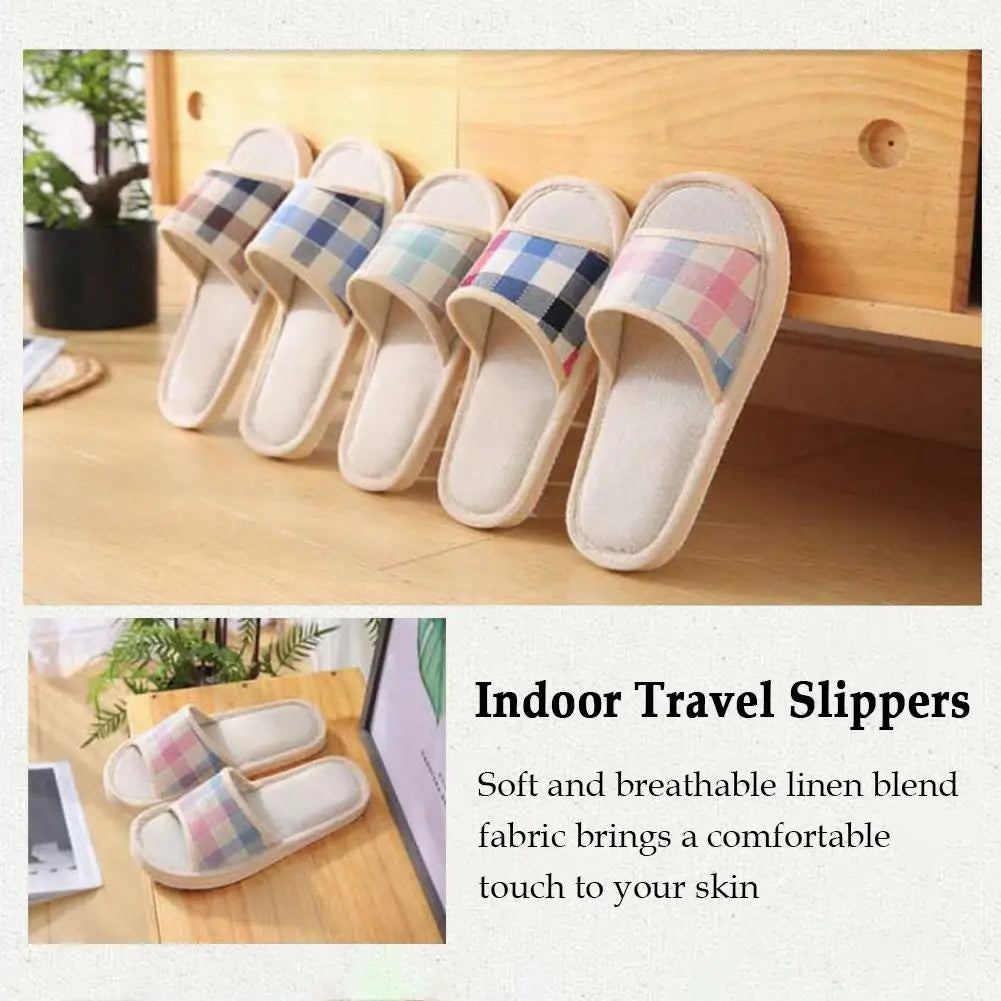 Women's Linen Slippers Indoor Home Use Non-slip Summer Bedroom Open-toe Flat Shoes Home Floor Couples Men Breathable Slides Qme