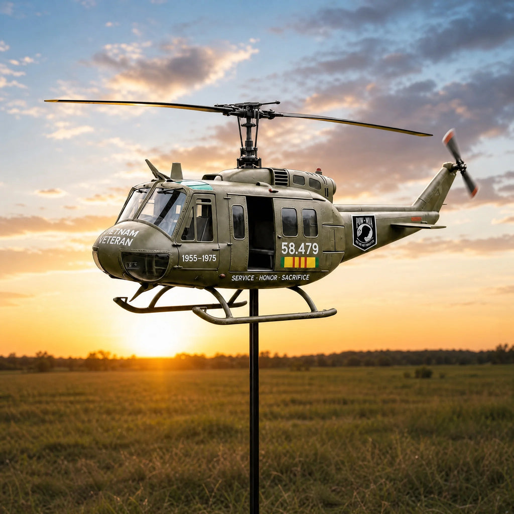 Metal Helicopter Wind Spinner with Spinning Propeller Patriotic Helicopter Windmill Stake for Patio Garden Terrace Balcony Decor Qme
