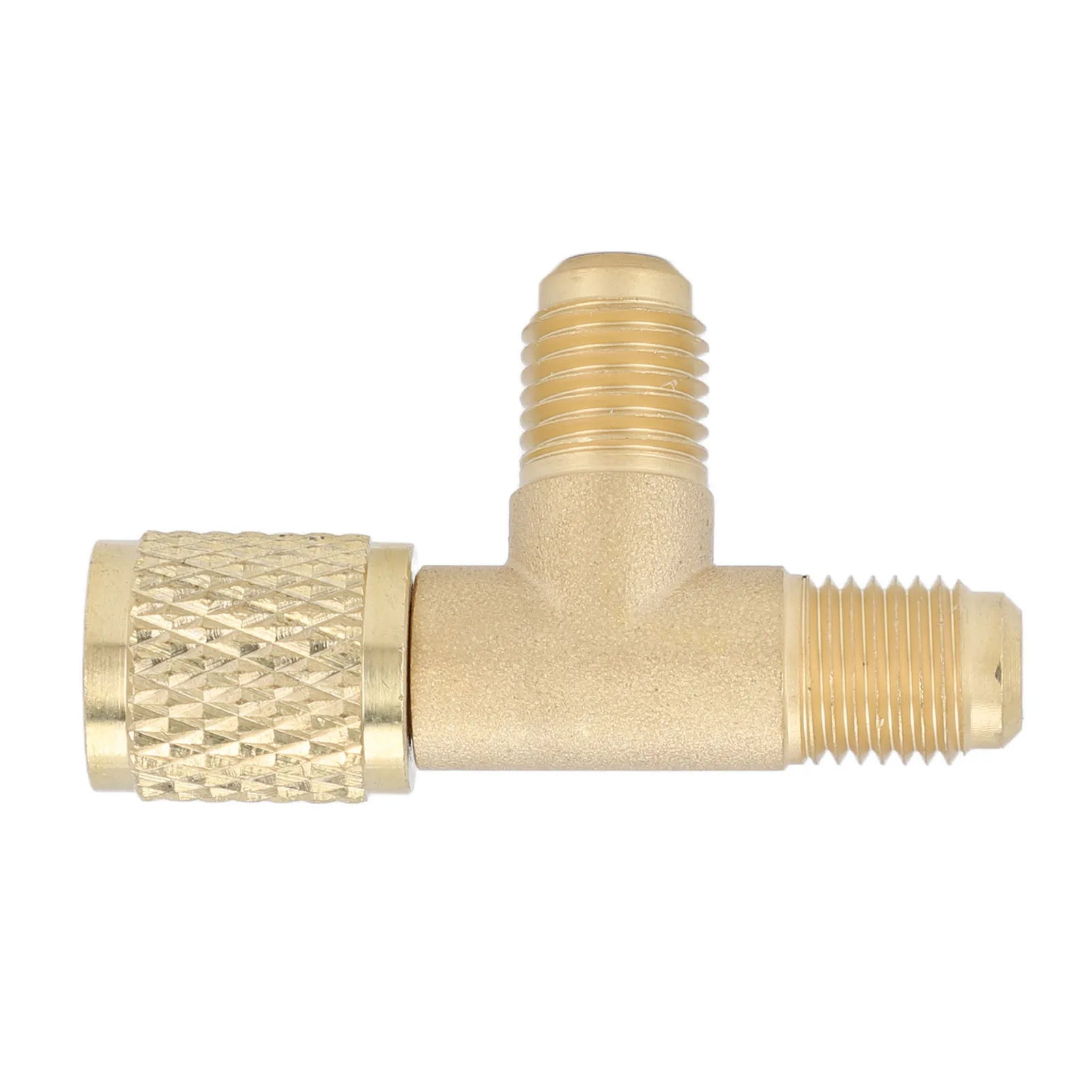 1/4 Inch SAE Brass Tee Adapter with Valve Core & Quick Coupler Heavy Duty Structure Refrigeration Connector for R22 R12 R134a Qme