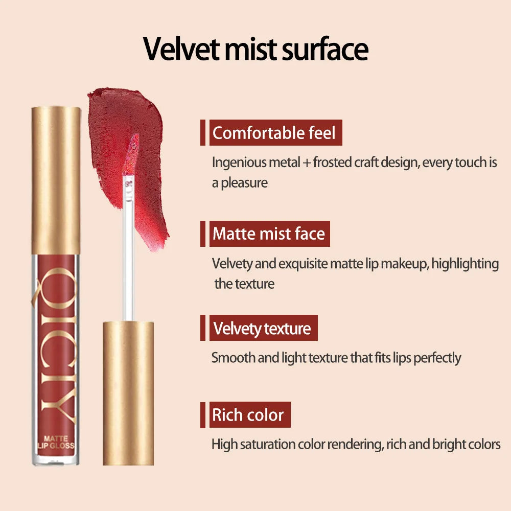 6-Color Matte Liquid Lip Gloss Silky Refined Look That Adheres Qme