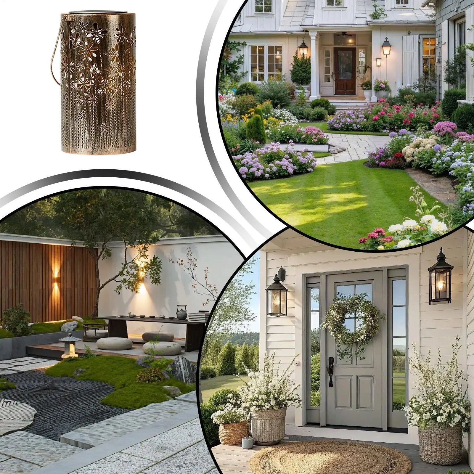 Solar Hangings Lantern Colorful Metal Flower Lamps Lights Outdoor Qme