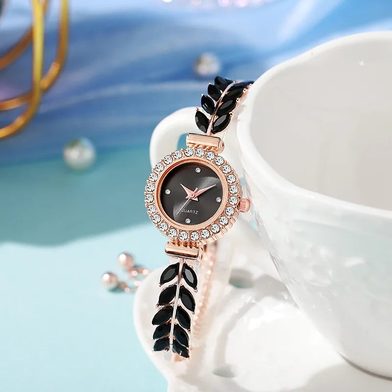 Pulseira feminina relógios senhoras moda relógio de pulso de quartzo redondo mini relógio feminino presentes para mulher Qme black