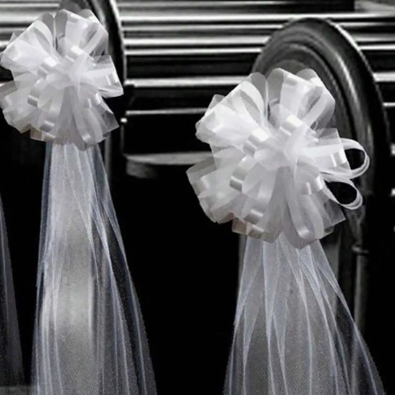 Church Wedding Pew Bows Long Tulle Tails Chair Aisle Decor Car Qme