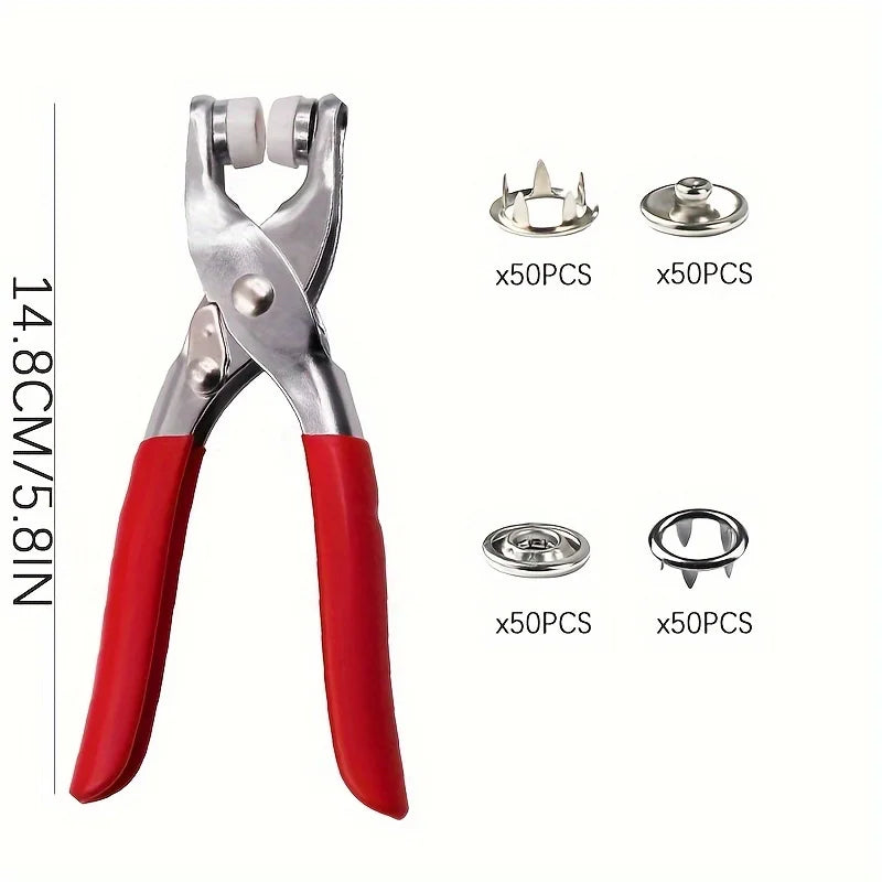 200PCS Stainless Steel Snap and Fastener Pliers Kit - Easy-to-Use DIY Clothing Button Mounting Kit for Safe and Durable Fastenin Qme