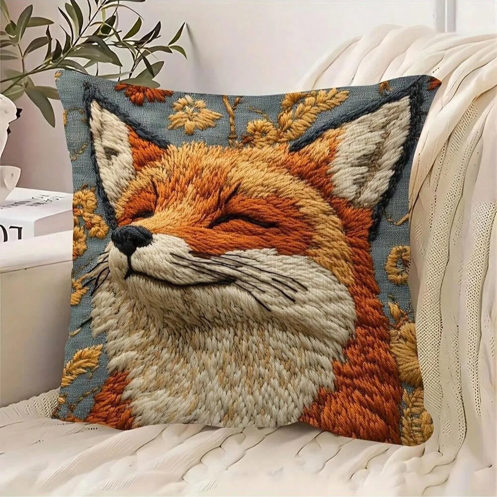 1PC Linen 2D Lovely Fox Printed Throw Pillowcases Home Sofa Decorative Cushion Covers Washable Skin-friendly Bed Pillow Case Qme