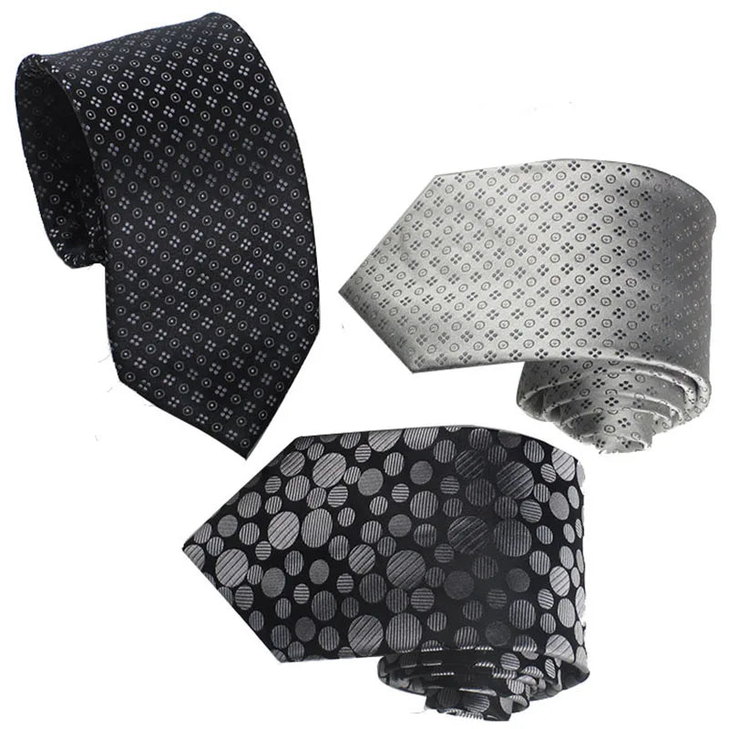 Wide Thin Silk Circle Grey Black Shirt Necktie Fabric Ties Vintage Qme
