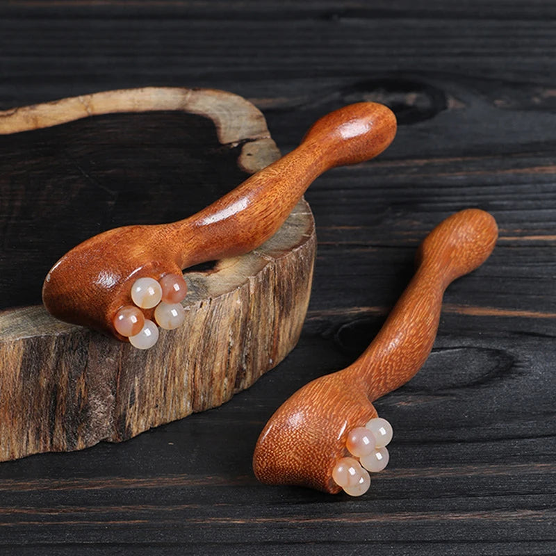Gua Sha Facial Massage Tool Sandalwood Eye Face Massager Five-bead Qme