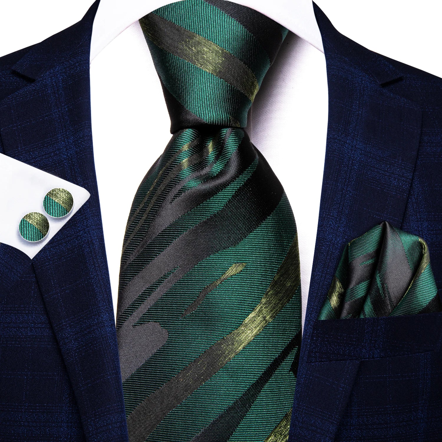 Hi-Tie Burgundy Blue Striped Men Elegant Necktie Handkerchief Cufflinks 3PCS Set Fashion Classic Silk Luxury Tie for Man Qme N-3431
