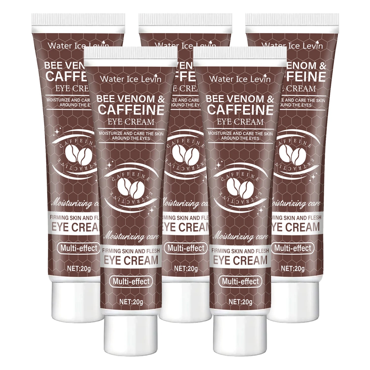Natural Caffeine Intensive Moisturizing and Firming Eye Cream 20g, for Puffiness and Dark Circles Use It to Lift the Eye Area, Reduce Wrinkles and Signs of Aging, and Achieve a Light Beige, Relaxed Look. Qme Five Pieces 20g