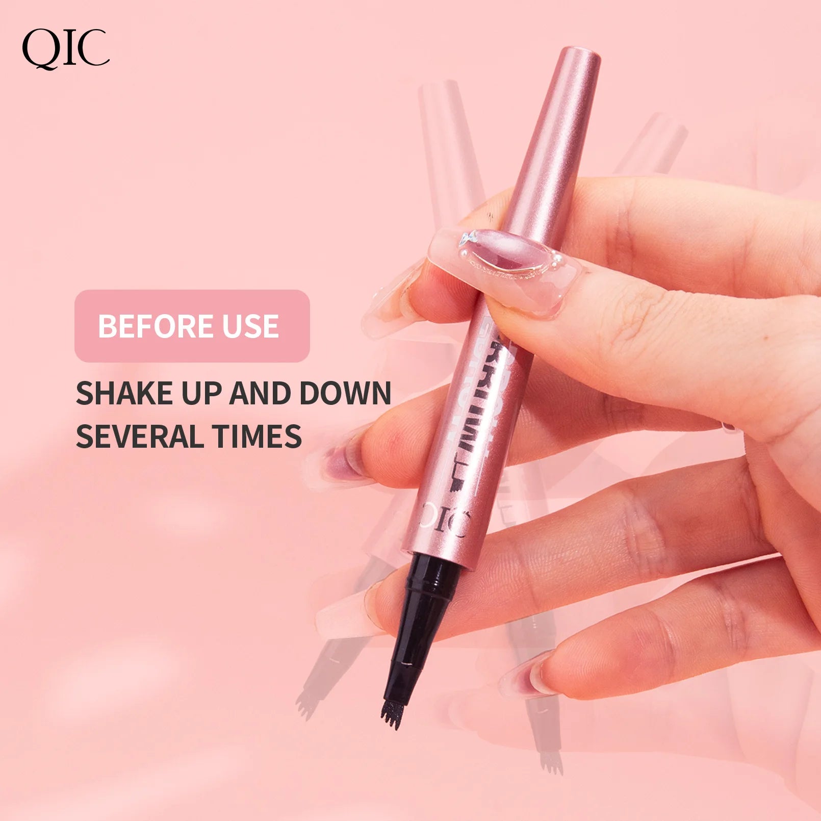 QIC Waterproof Microblading Eyebrow Pen - 4 Split Head, Natural Look Brow Makeup in 6 Colors for All Skin Types Qme