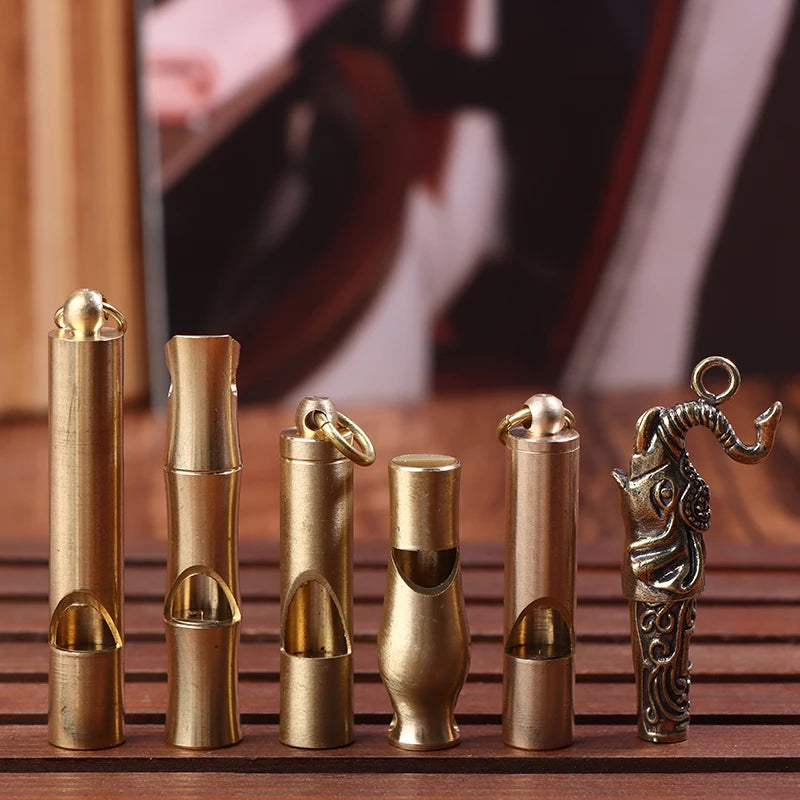 Brass Whistle Keychain Pendant Outdoor Survival Portable Single Tube Qme