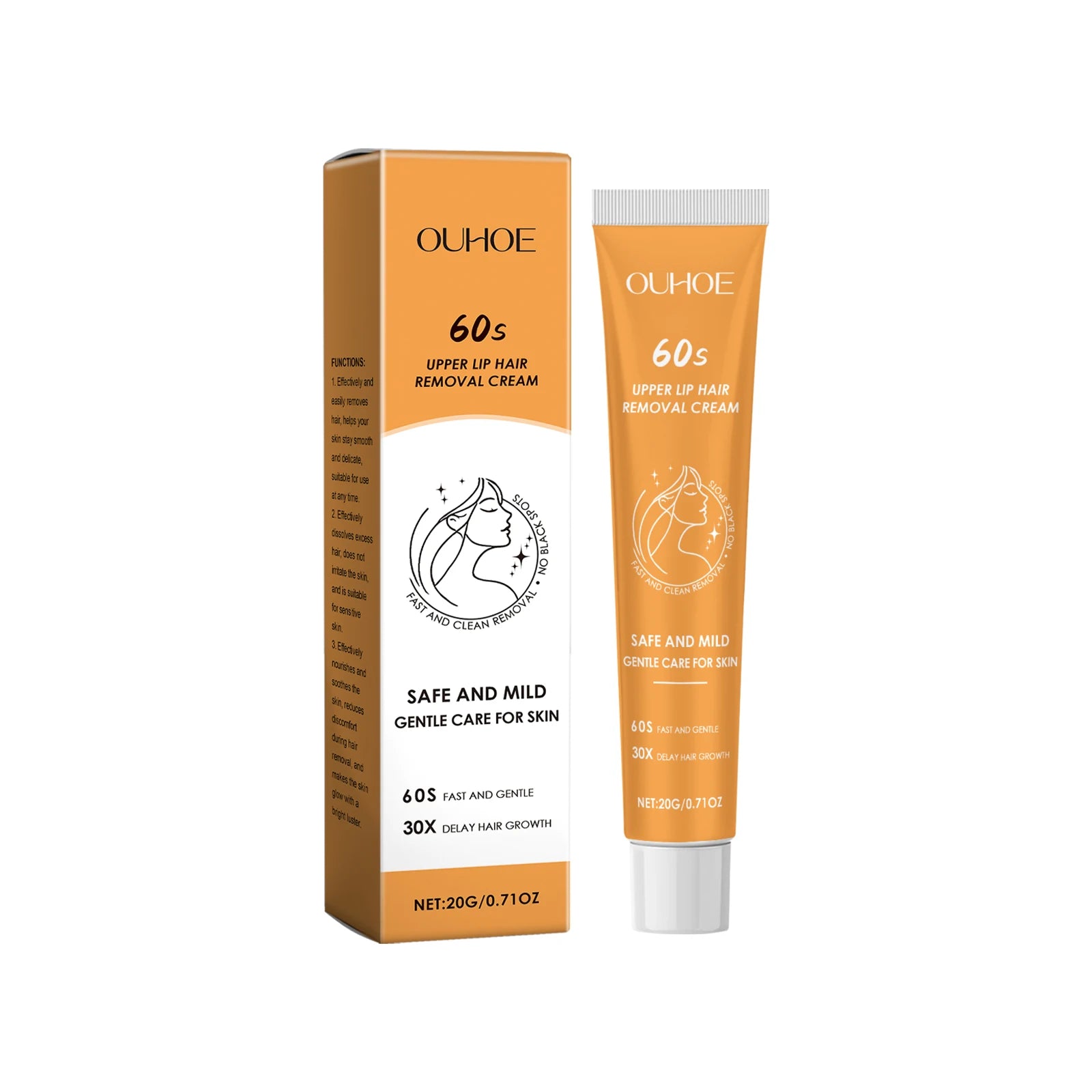 Hair Removal Cream for Face & Body Painless Depilatory Cream Smooth Skin Hair Remover Growth Inhibitor for Underarms Legs Arms Qme 20g Boxed