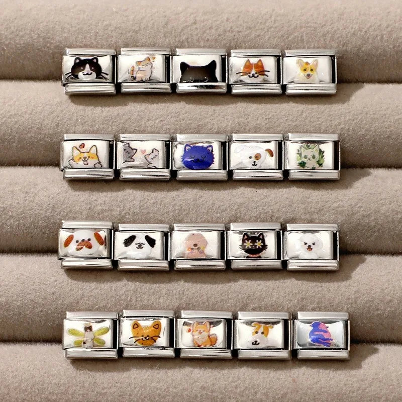 Fashion Kawaii Cute Dolphin Crab Cats Italian Charm Link Fit 9mm Bracelet Stainless Steel Jewelry DIY Making Gift for Women Girl Qme