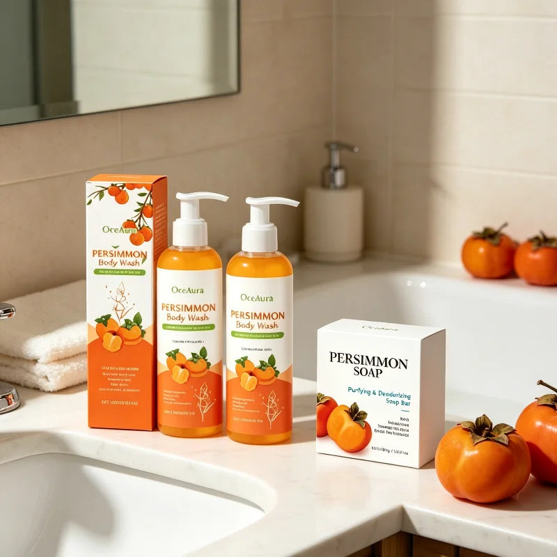 Natural Persimmon Extract Shower Gel Gentle Cleansing Nourishing Body Qme