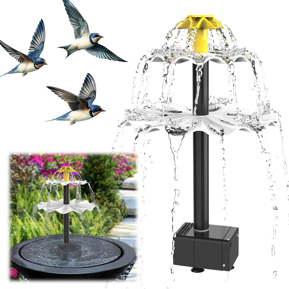 3-Tier Decorative Fountain with Solar Panel Water Fountain and Birdbath Water Fountain with Birdbath for Courtyard Patio Balcony Qme