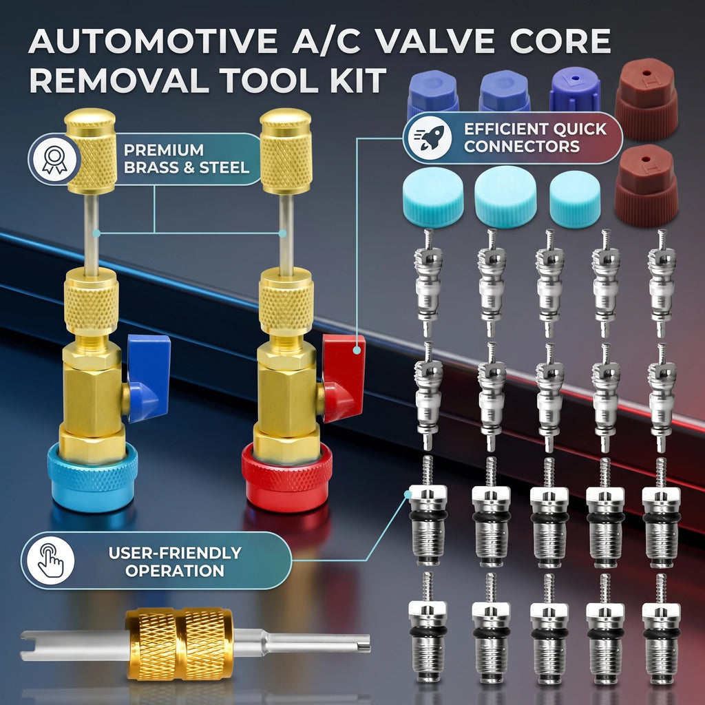 R134 Automotive Air Conditioning Valve Core Disassembly Tool Set, 31 Piece Set, Refrigerant Free Repair Tool Qme