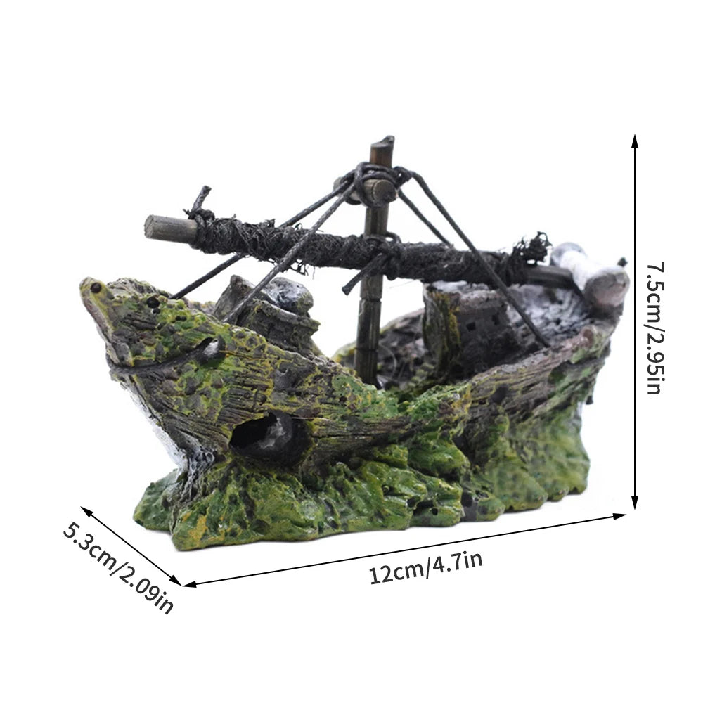 Random Style Fish Tank Shipwreck Pirate Ship Ornament Simulation Underwater World Fish Tank Landscape Ornament Resin Decoration Qme