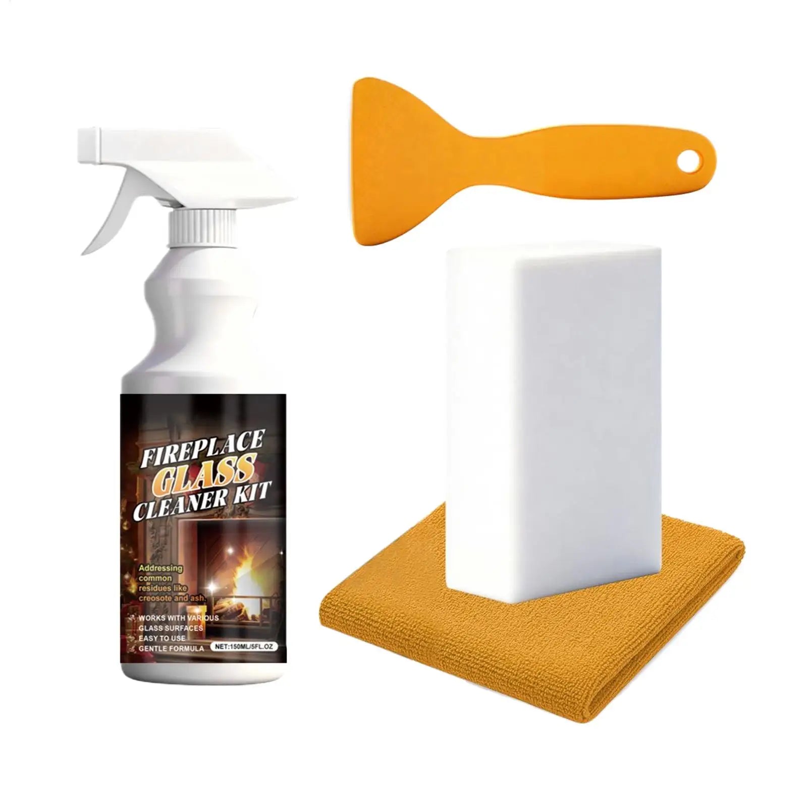 Fireplace Glass Cleaner Heavy-Duty Cleaning Agent 150ml Fireplace Glass Hearth Cleaner for Steel Grates Screen Brick Tile Marble Qme