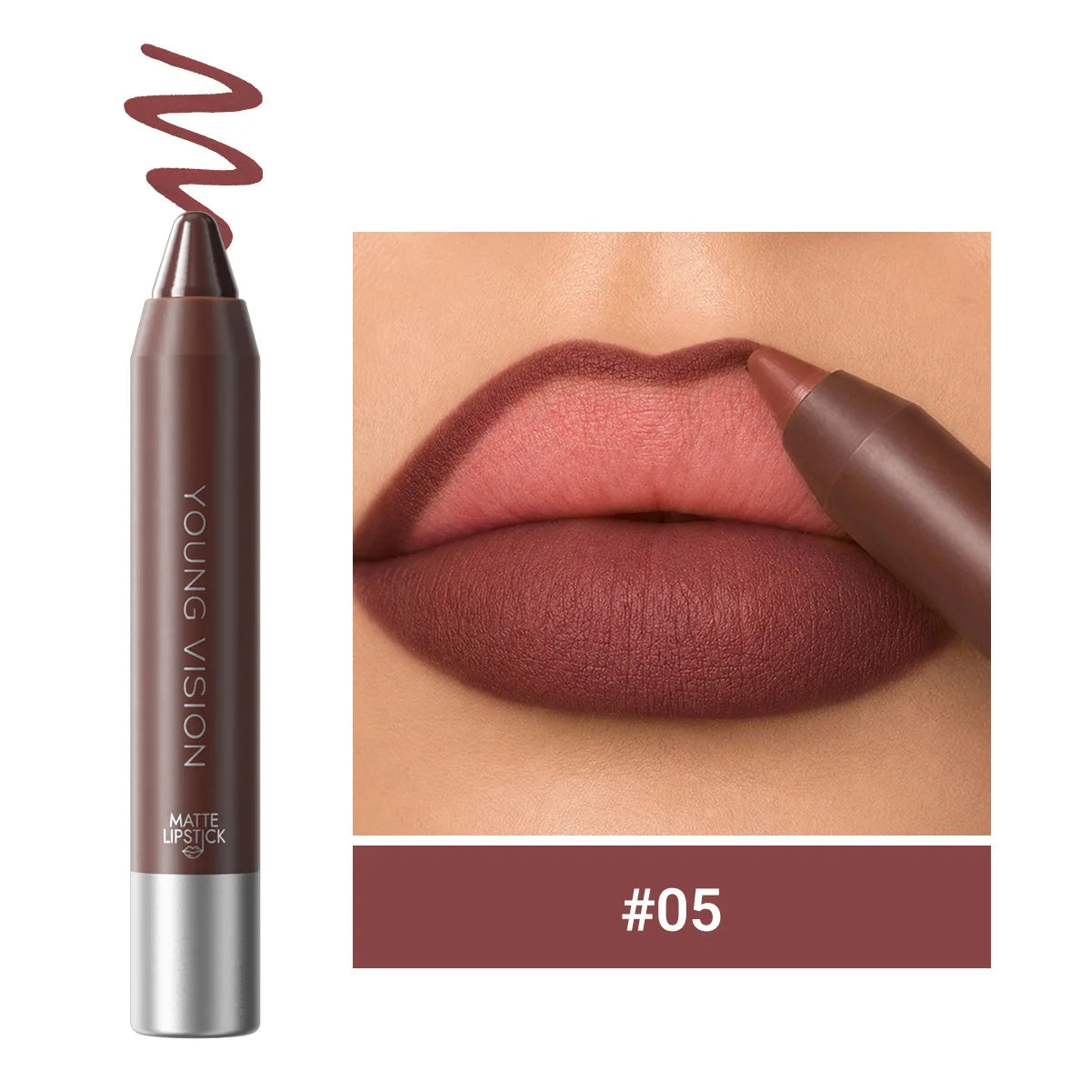 3-in-1 Matte Lip Pencil Crayon, Chocolate Brown Velvet Smooth Lip Liner, LongLasting Waterproof Lipstick for Ombre Gradient Lips Qme 05