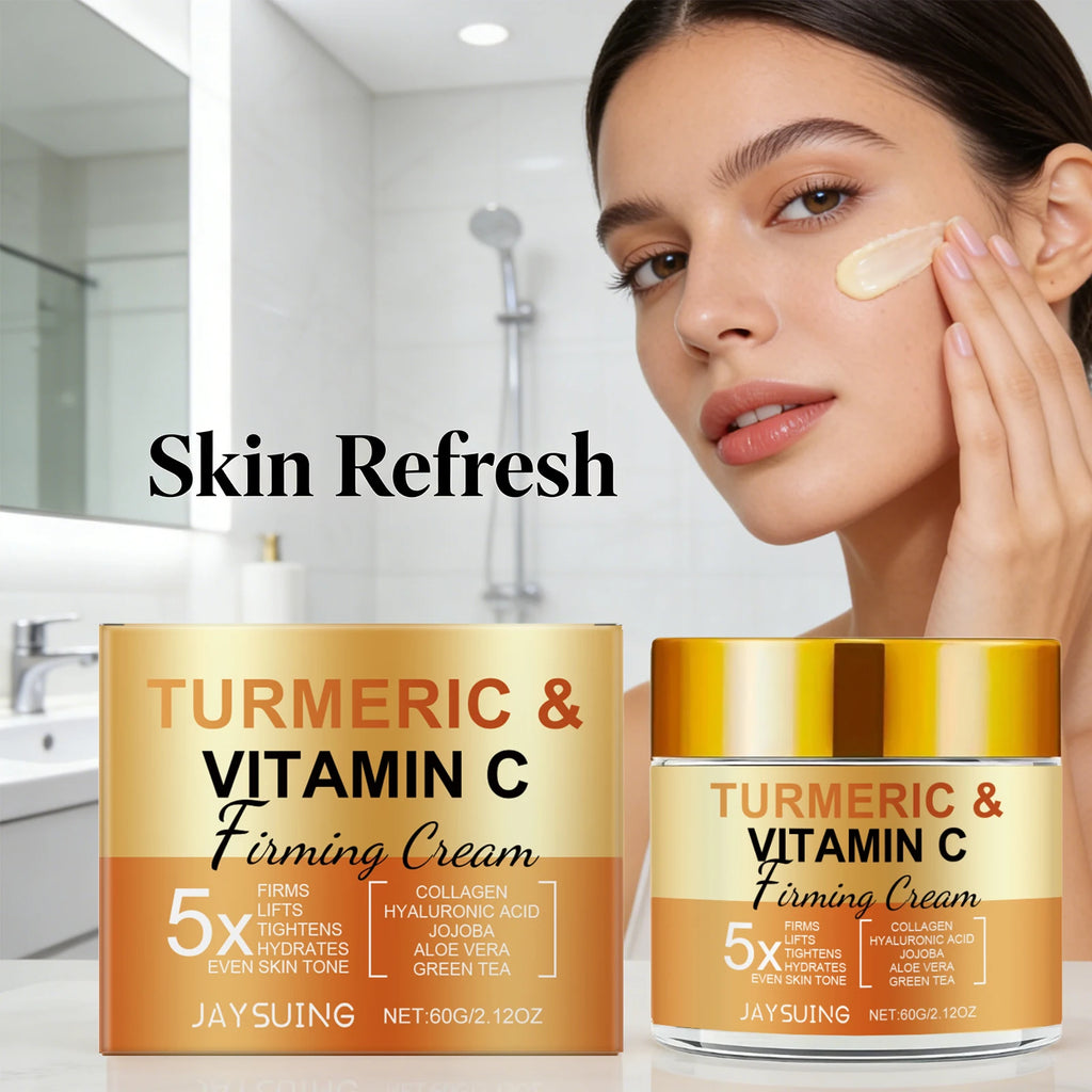 Jaysuing Turmeric Vitamin C Firming Cream Deep Hydration Fine‑Line Reduction Facial Contour Lifting Moisturizing Facial Cream Qme