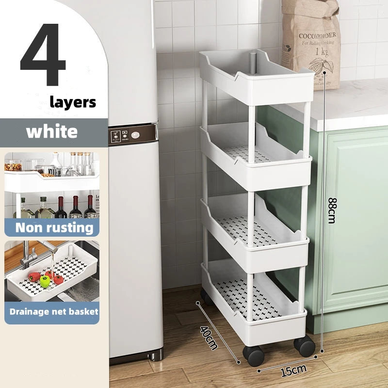 1pcs Movable Gap Storage Rack 3/4 Tier Rolling Utility Cart Storage Shelf Bathroom Organizer Kitchen Accessories Organizer Qme 4 layers-A
