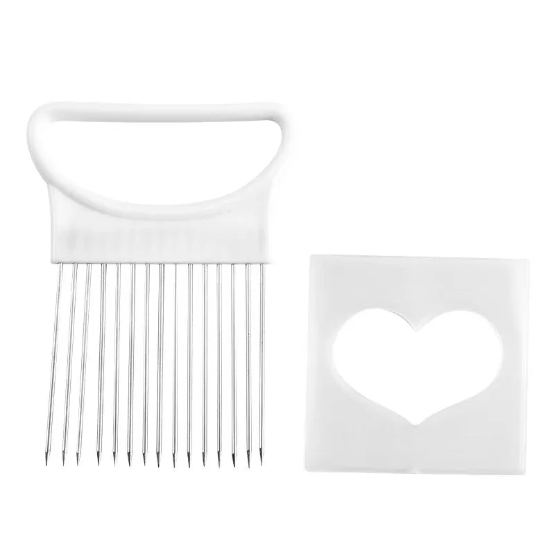 1Pc Effortlessly Slice Onions Colorful Onion Slicer Kitchen Stainless Steel Potato Chip Onion Holder for Vegetable Tomato Eggs Qme white-1pcs
