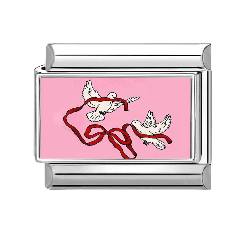 Y2K Plum Blossom Pink Black UFO Cute Flower Cat Italian Charm Link