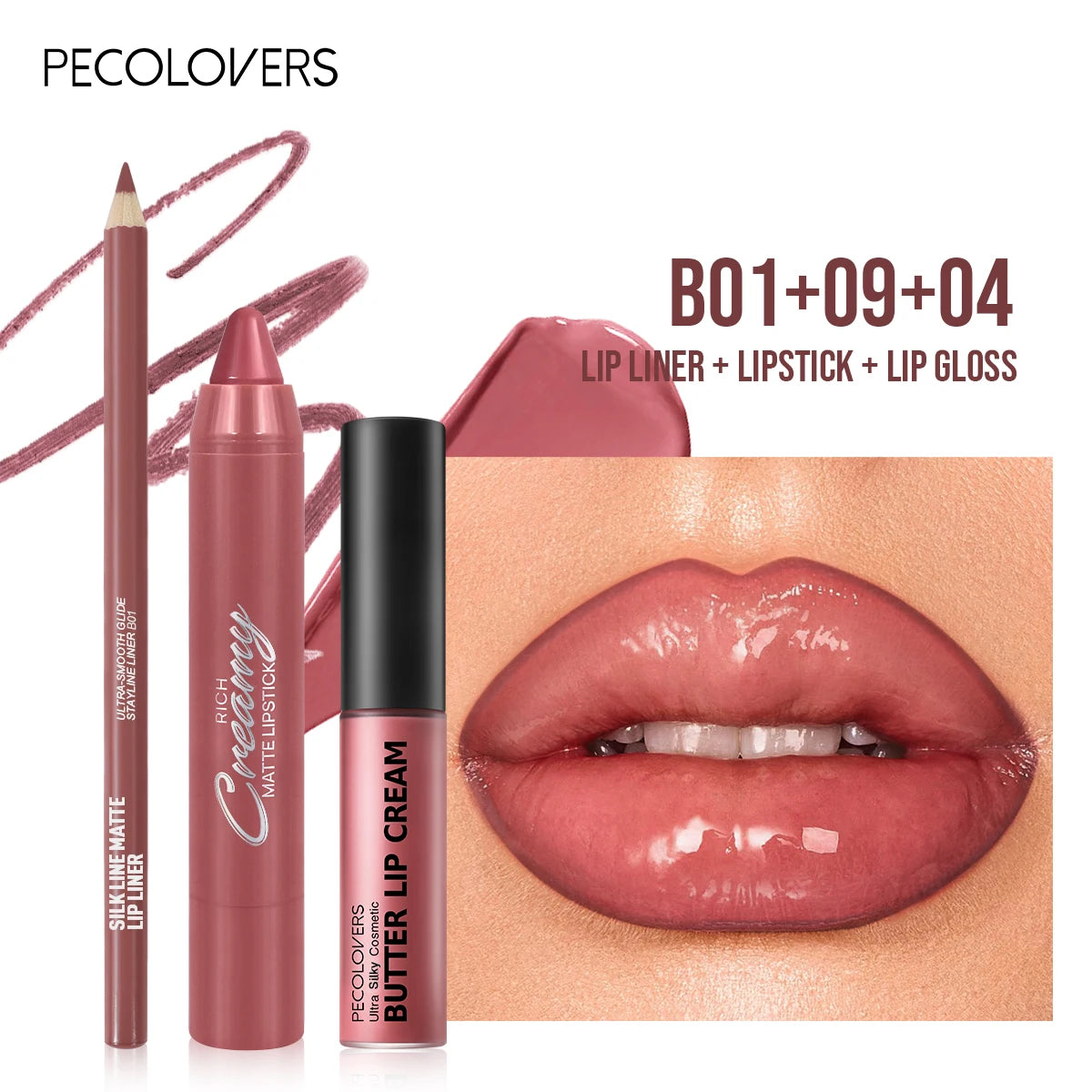 Long-lasting Non-stick Lipstick Pen&waterproof Lipliner Pencil Lip Qme set 01