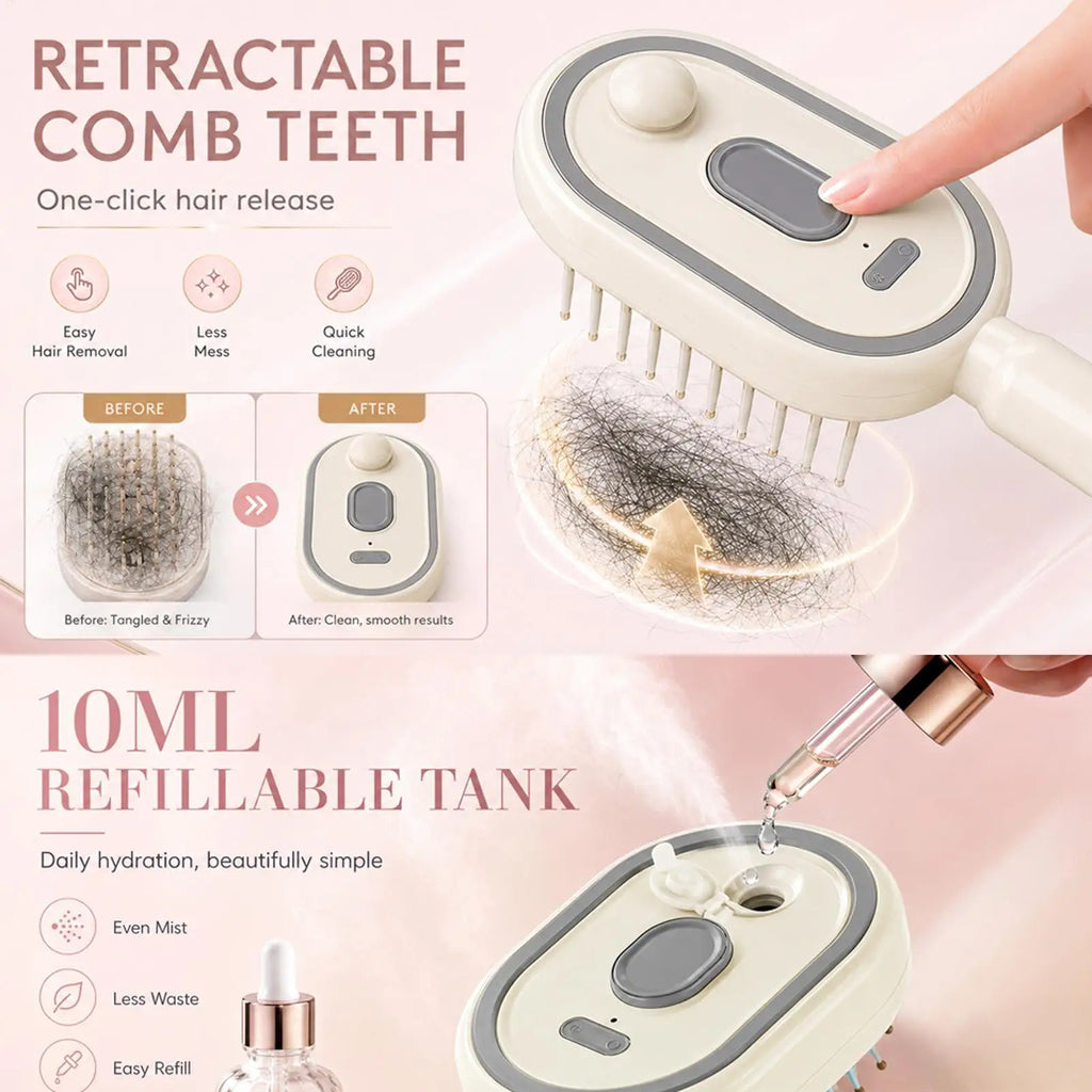 Electric Steam Brush Self-cleaning Anti-static Hair Water Spray Women Qme