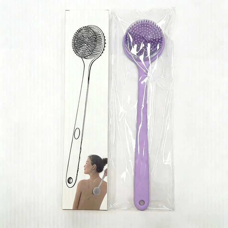 Silicone Scrubber Long Handle Double Sided Exfoliating Massage Qme Purple