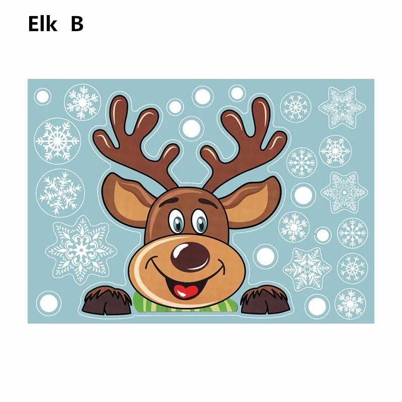 Snowflake Santa Elk Christmas Colorful Static Glass Sticker Window Home Decoration Qme Elk B