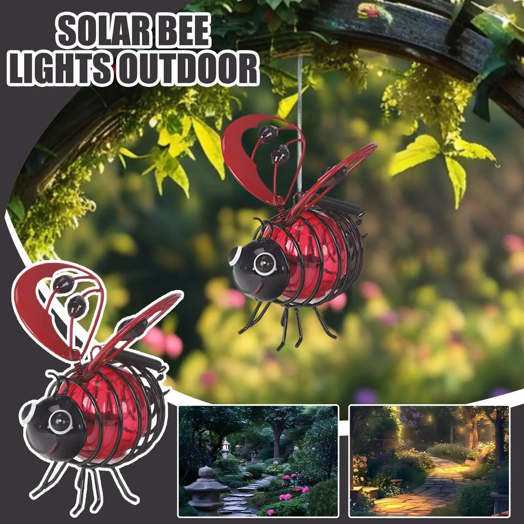 Bee Lights Metal Waterproof Funny Lamp Bee Outdoor Decor Solar Yard Lights for Lawn Yard Tree Window Fence Porch Patio Pathway Qme