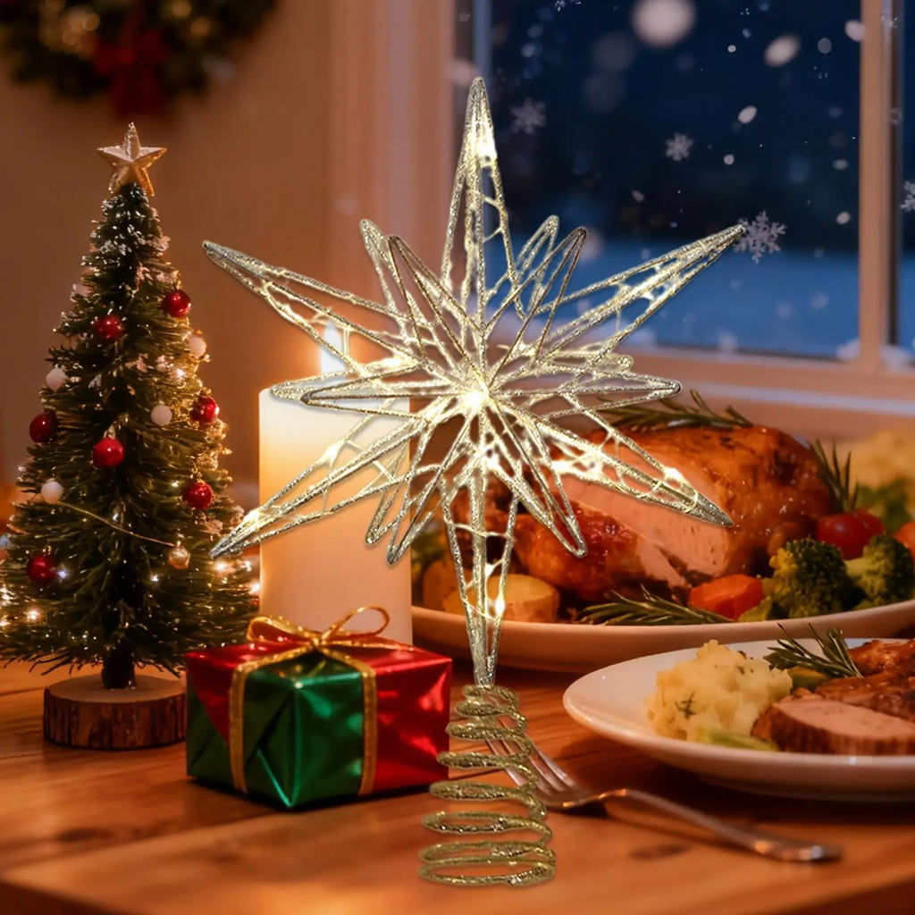 Christmas Tree Topper Star LED Light Holiday Treetop Decorations Qme