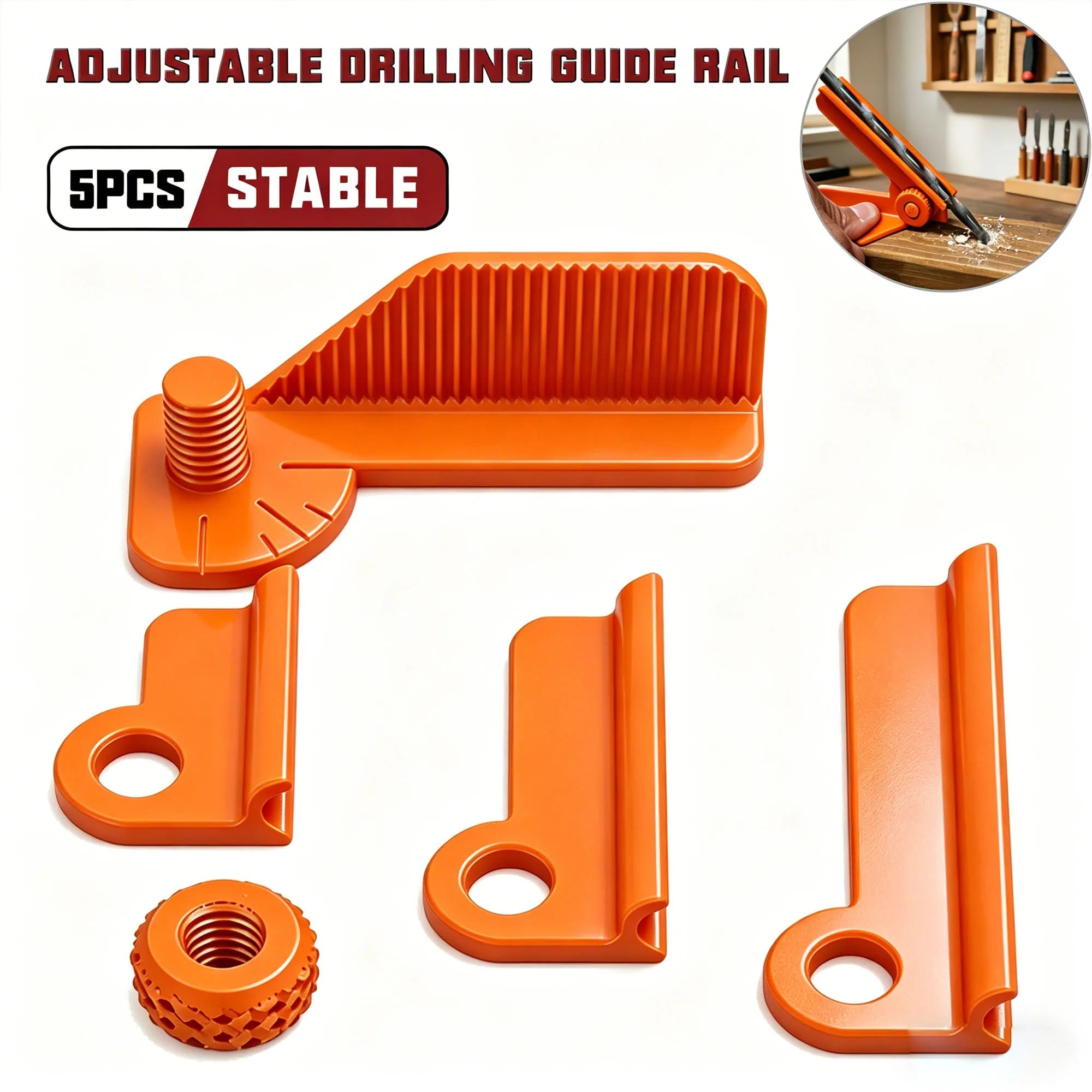 Adjustable Multi-Angle Drilling Guide Rail 5Pcs Drill Positioning Locator Jig Woodworking DIY Drilling Auxiliary Tool Qme