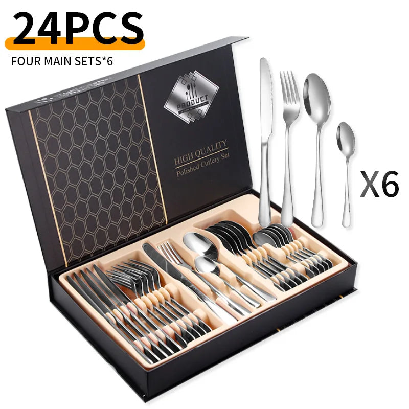 24-Piece Stainless Steel Tableware Western Cutlery Steak Knife Fork