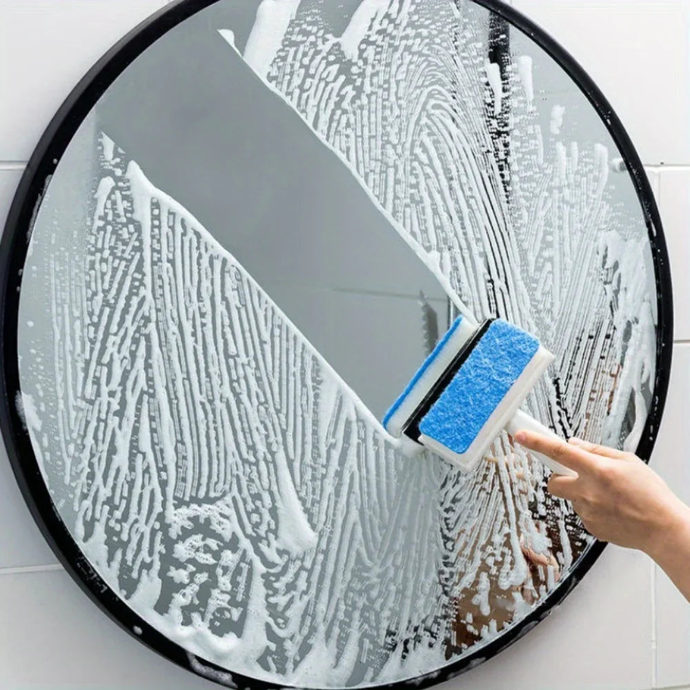 2-in-1 Bathroom Cleaning Brush Double-Sided Glass Scraper, Mirror Wiper, Multi-Functional Tile and Wall Cleaner, No Power Needed Qme