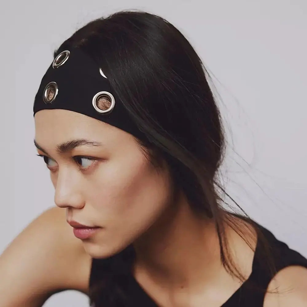 Leopard Print Hollow Metal Headband Cashew Pattern Solid Color Hollowed Out Eyelets Headband Rock Steampunk Hip-hop Qme