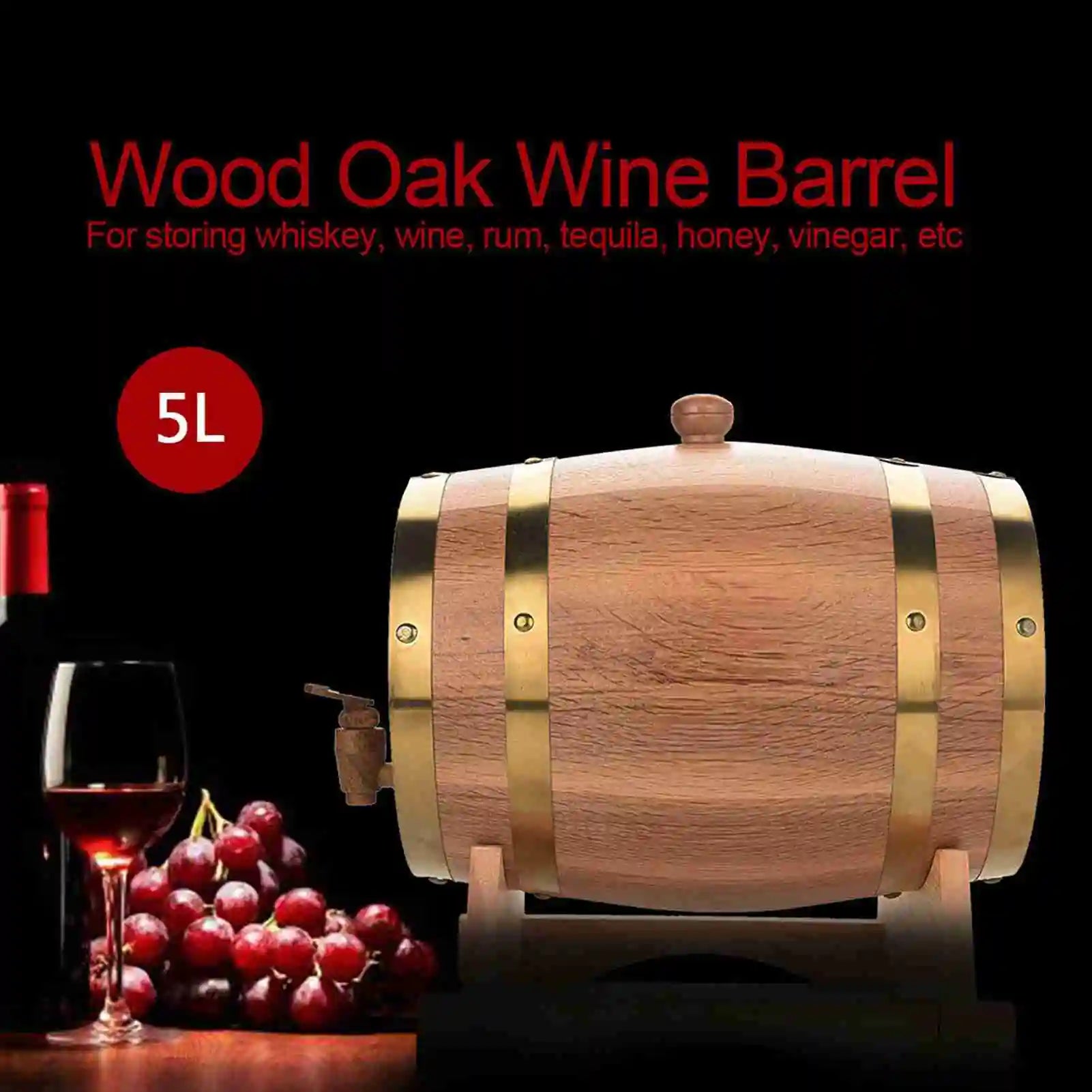 Barrel for Beer Oak Timber Wine Barrel Vintage Wood Oak Timber Wine Barrel for Beer Whiskey Rum Port Vintage 1.5/3/5/10L Qme 5L