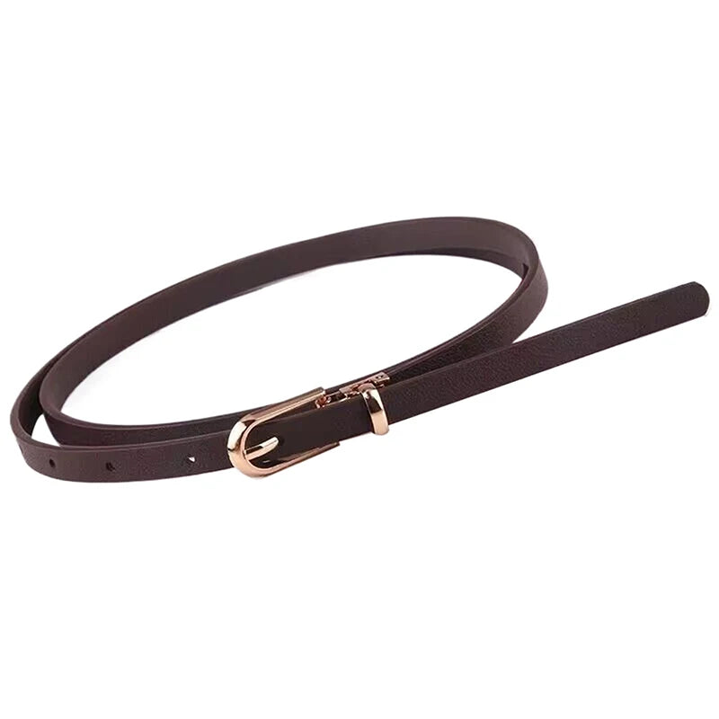 Fashion Black White Gray Women Belts Thin Waistband Pin Buckle Qme Coffee