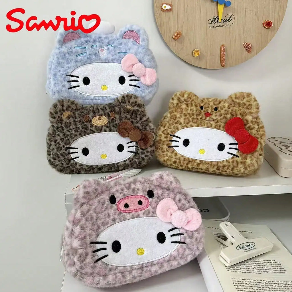 Sanrio Ins Worthy Leopard Print Kitty Pencil Case Stylish Makeup Bag Qme
